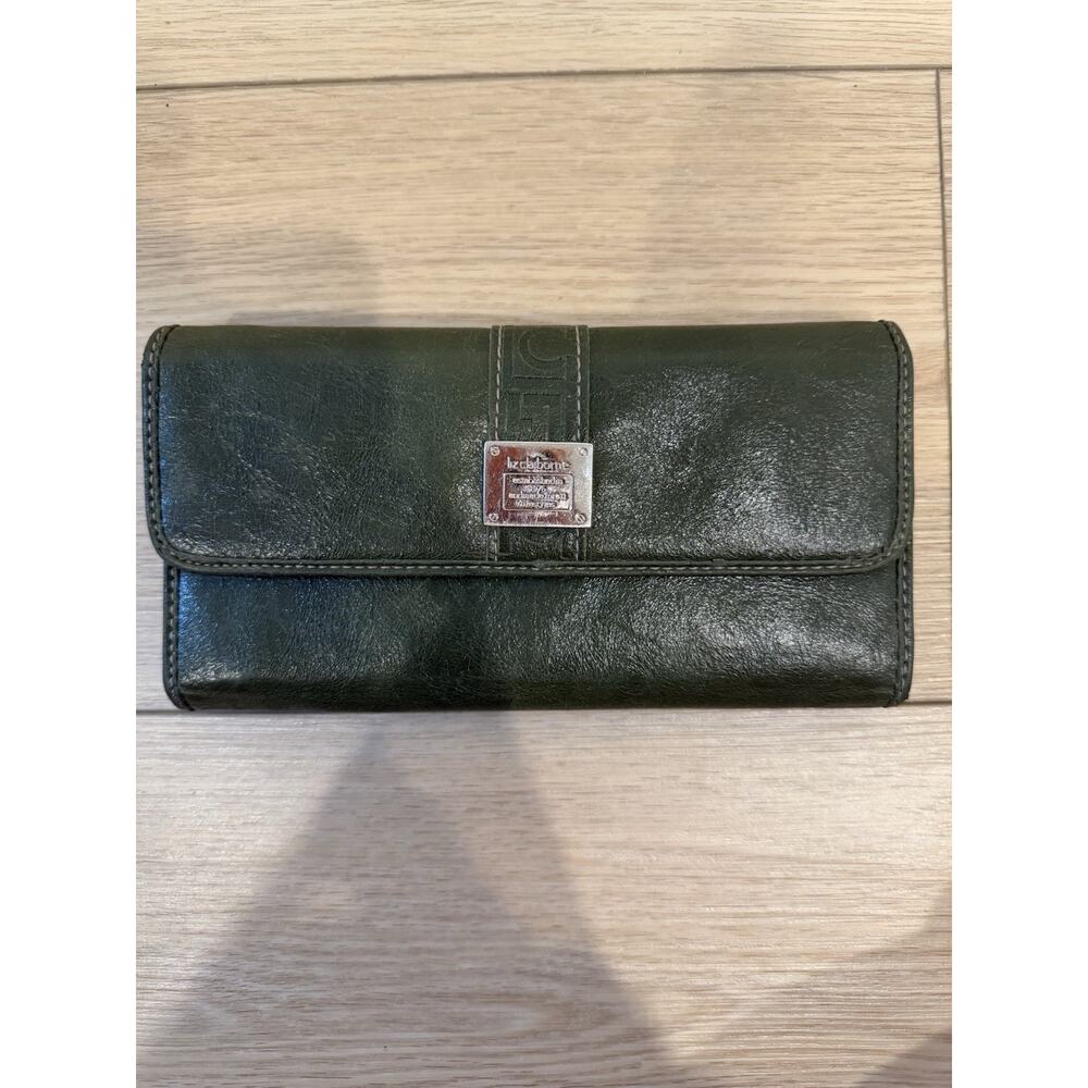 Liz Claiborne Womens Green Leather Card Holder Trifold Wallet With Tags